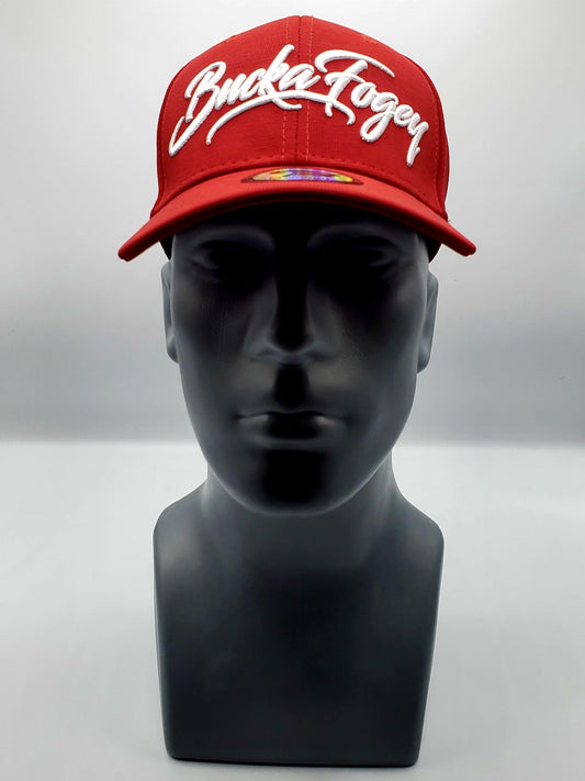 Fire Brick Red and White Premium Fitted Hat image 0